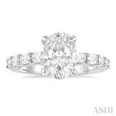 1 1/3 ctw Oval Shape Oval and Round Cut Diamond Semi Mount Engagement Ring in 14K  White Gold